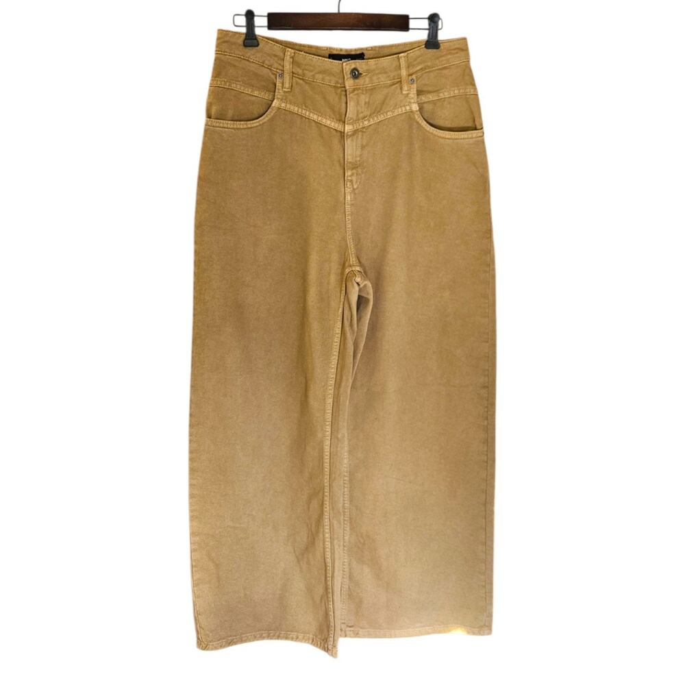 MNG Mango Wide Leg Jeans 8 Tan High Rise Western Yoke Denim